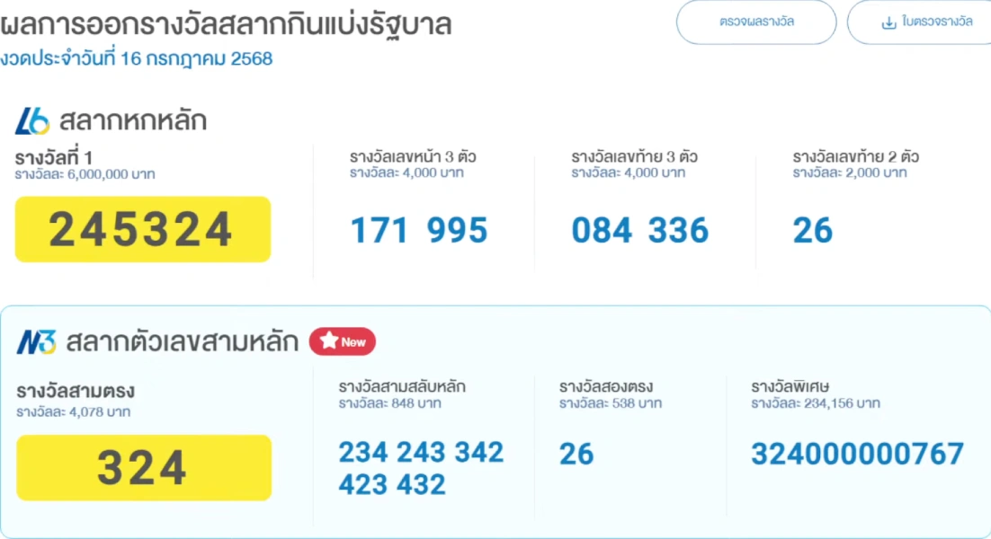 ตัวอย่างหวยไทย